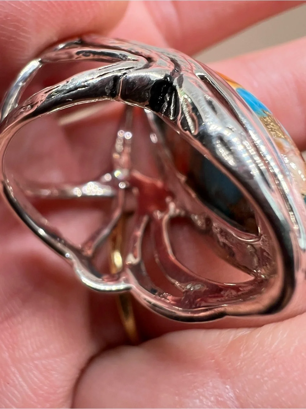 Oyster Copper Turquoise composite Sterling silver statement ring